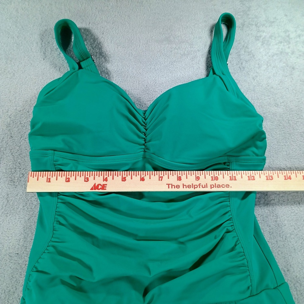 Jantzen Women Swim Dress Teal Green Size 10 Ruched Skirted One Piece